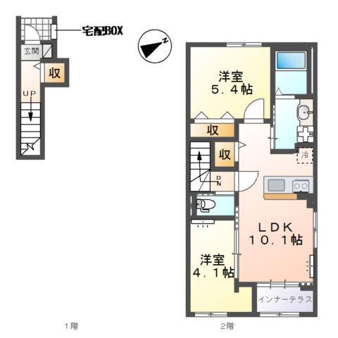 トライアングルテラス(2LDK/2階)の間取り写真