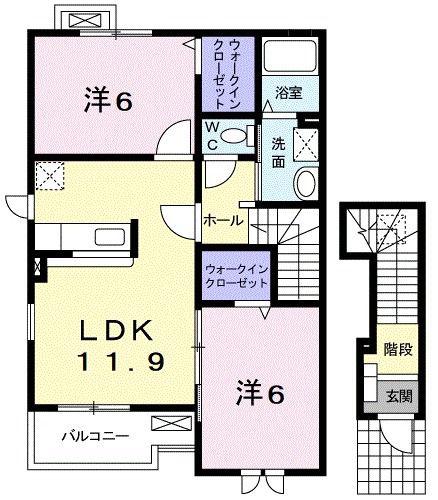 グランデKII B(2LDK/2階)の間取り写真