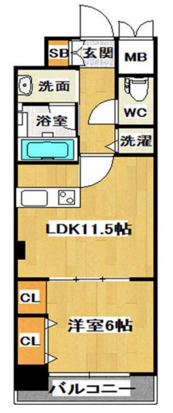ジューム南船場(1LDK/13階)の間取り写真