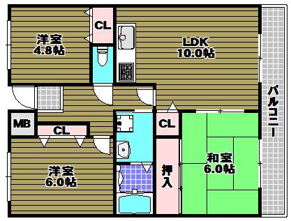 コンフォート津々山(3LDK/3階)の間取り写真
