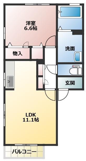 サンロード C棟(1LDK/2階)の間取り写真