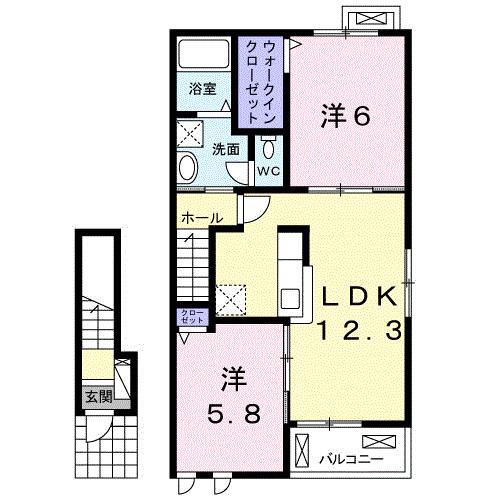 マロン・リジェール川内 B(2LDK/2階)の間取り写真