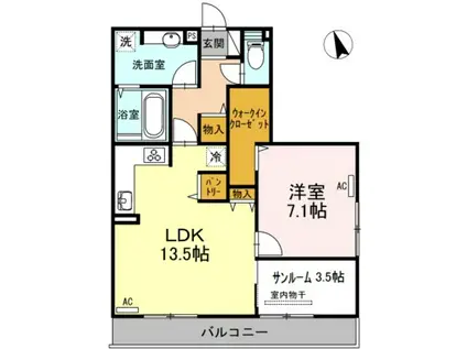 クロスONE旭岡(1SLDK/2階)の間取り写真