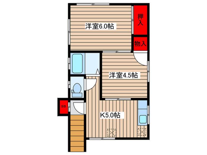 神内ハウス(2K/2階)の間取り写真