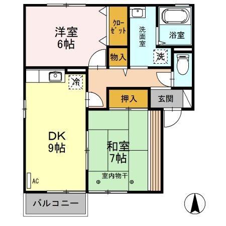 チムニール(2DK/1階)の間取り写真