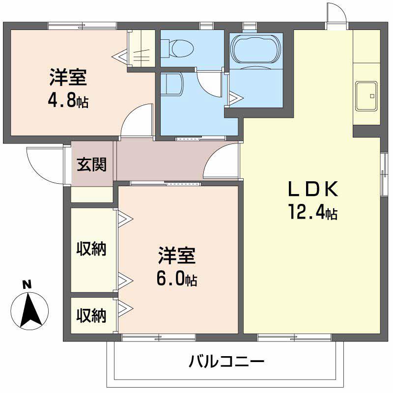 ルピナス御幸 B棟(2LDK/2階)の間取り写真