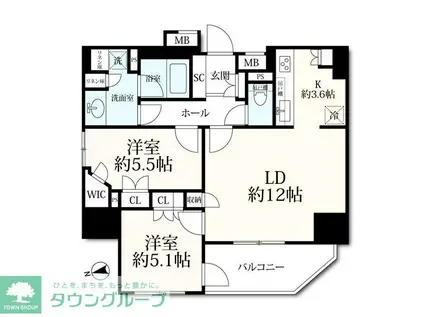 レーベンリヴァーレ北千住プライムアート(2LDK/15階)の間取り写真