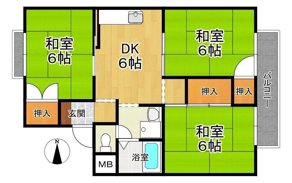 シャルムバレー(3DK/2階)の間取り写真