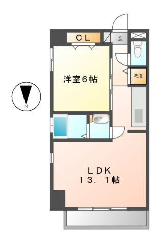 AHビル(1LDK/8階)の間取り写真
