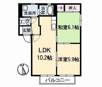 シャーメゾン八万 2番館(2LDK/2階)の間取り写真