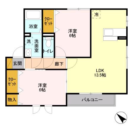 グレイスヒル(2LDK/2階)の間取り写真