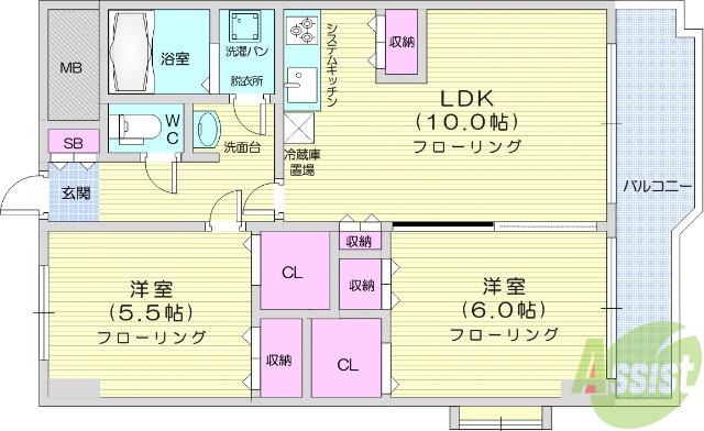 エクセルフラッツ(2LDK/4階)の間取り写真