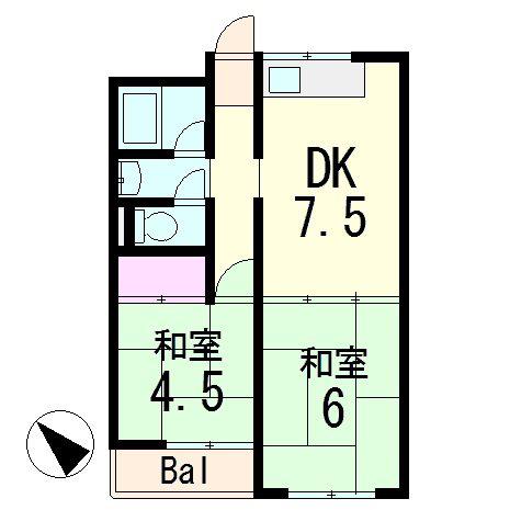 湖東サンコーポ(1LDK/4階)の間取り写真