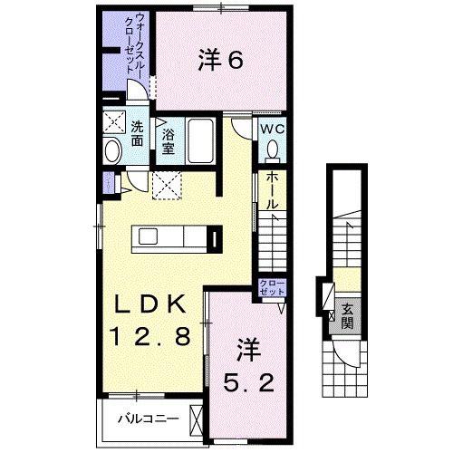 三岐鉄道北勢線 東員駅 徒歩19分 2階建 築8年(2LDK/2階)の間取り写真