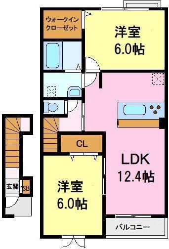 ピープルコート2(2LDK/2階)の間取り写真