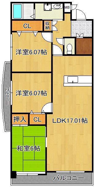 グラシューズ・エール(3LDK/5階)の間取り写真