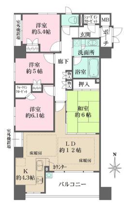 リーデンススクエア松屋町(4LDK/6階)の間取り写真