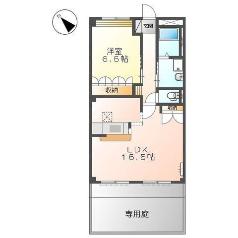 ハピネス久伝原(1LDK/1階)の間取り写真