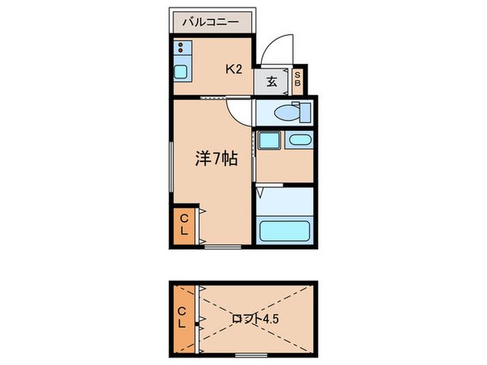 宝勝ハイツ(1K/3階)の間取り写真