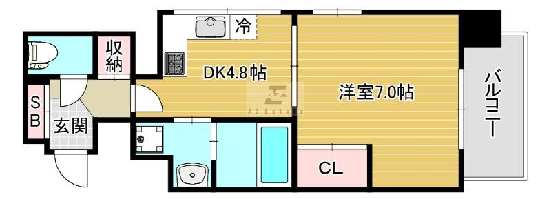 ユーレジデンス淀屋橋(1DK/4階)の間取り写真