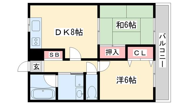 ハイツイベール(2DK/2階)の間取り写真