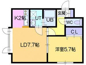 ゴールドクレストハイツ(1LDK/2階)の間取り写真