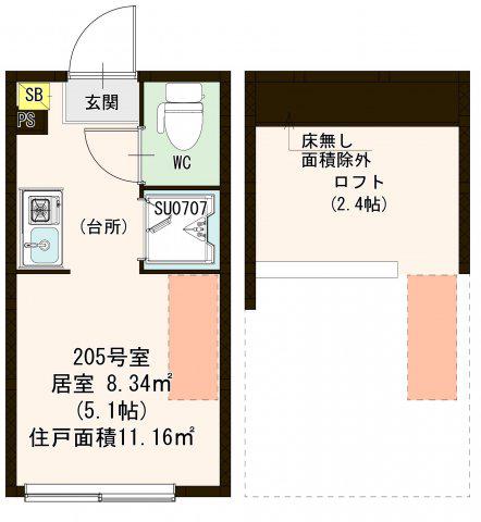 クラウンプライド(ワンルーム/2階)の間取り写真