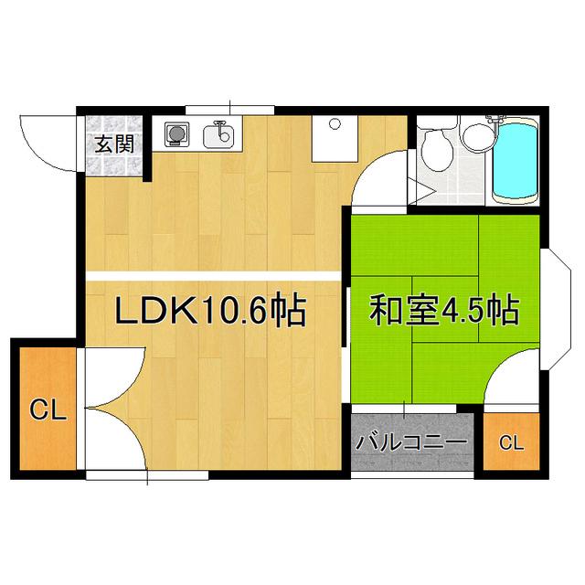 ヴィラ稲荷前B棟(1LDK/2階)の間取り写真