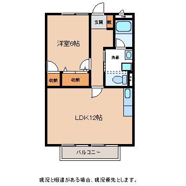 サンハイツ小林B(1LDK/1階)の間取り写真