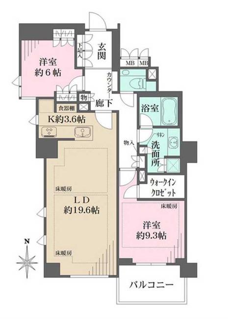 ジオグランデ元麻布(2LDK/2階)の間取り写真