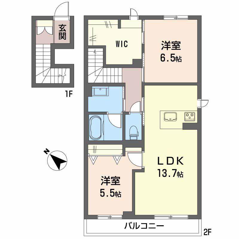 ラ・コリーナ(2LDK/2階)の間取り写真