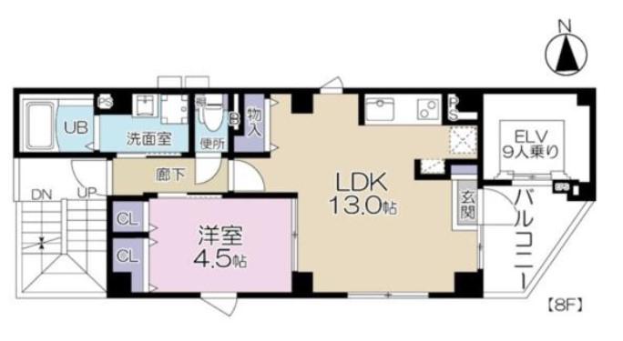 LAND DEN舟町(1LDK/8階)の間取り写真