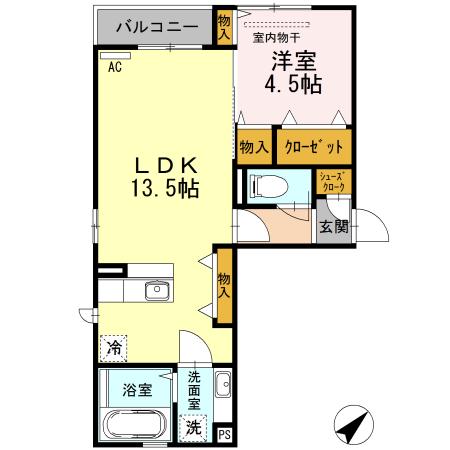 メルベーユコート(1LDK/1階)の間取り写真