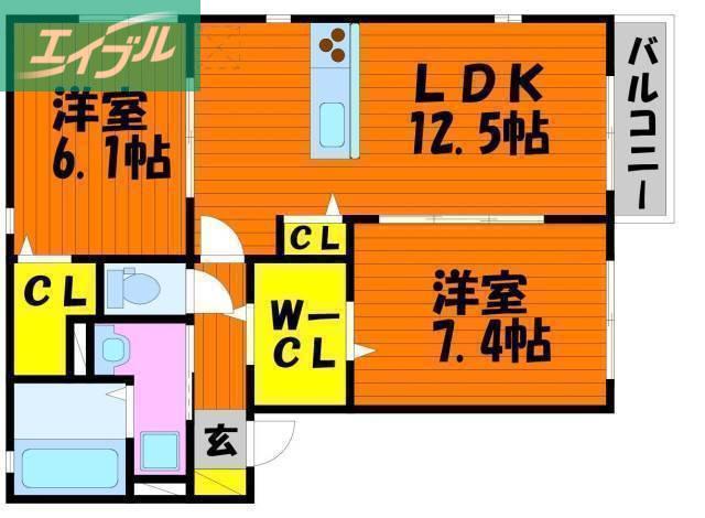 スイート庭瀬B(2LDK/2階)の間取り写真
