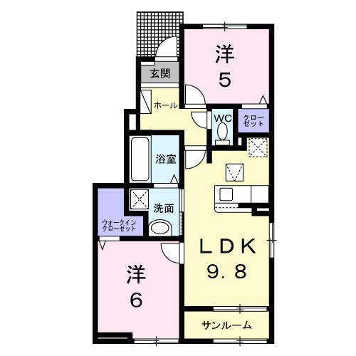 オアシス レジデンス(2LDK/1階)の間取り写真