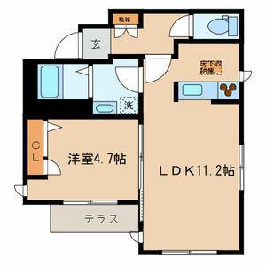 ALDEBARAN桜上水(1LDK/1階)の間取り写真