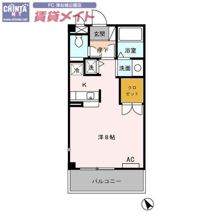 ヴェル ソレイユ(ワンルーム/1階)の間取り写真