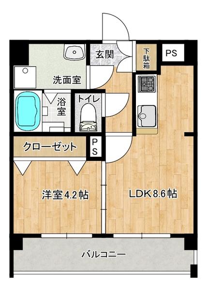 ラ・クラセーヴァ下関藤附(1LDK/1階)の間取り写真