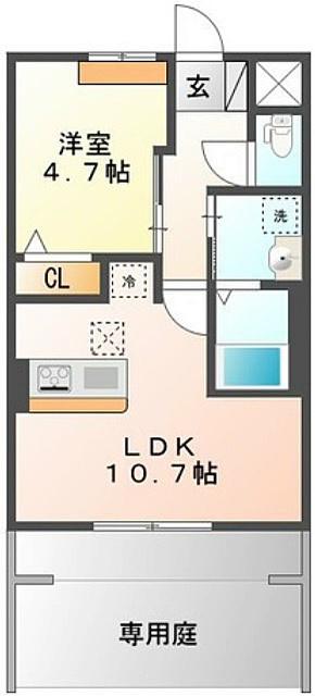 ヴァンベール(1LDK/1階)の間取り写真