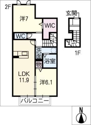 レリシェス長良(2LDK/2階)の間取り写真