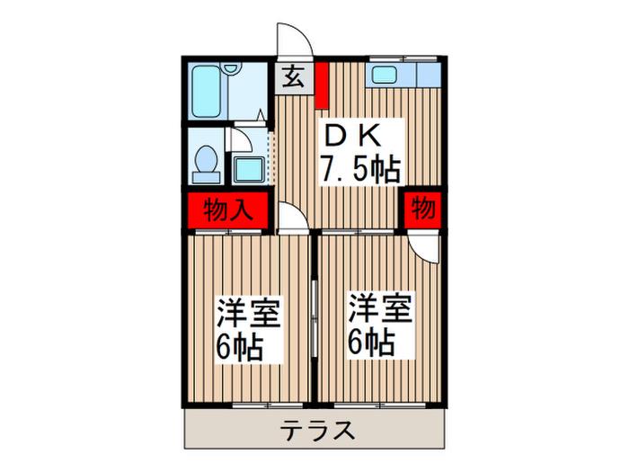 リヤド上尾(2DK/1階)の間取り写真