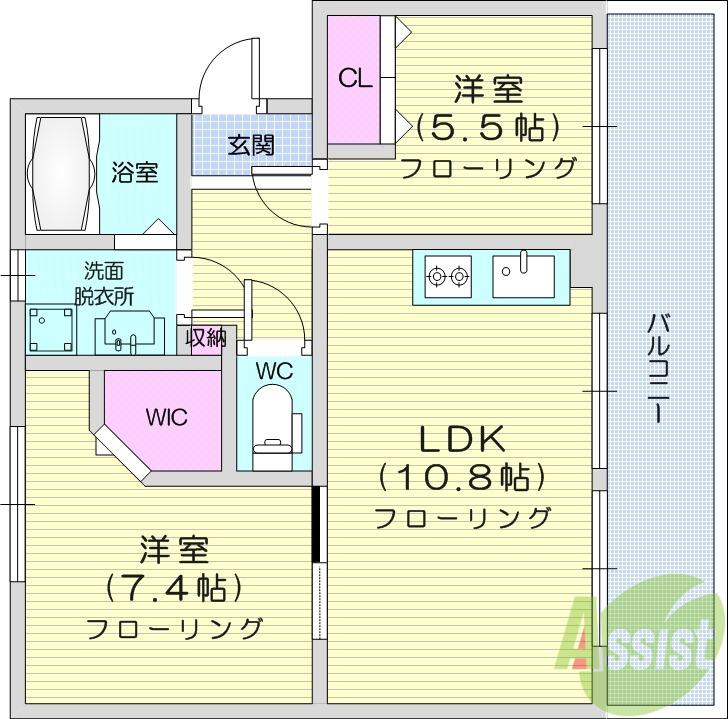 KS宮千代Ⅰ(2LDK/2階)の間取り写真