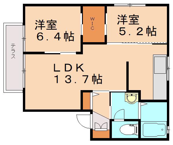 ディアス前原 B棟(2LDK/1階)の間取り写真