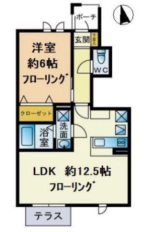 MARIAGE B棟(1LDK/1階)の間取り写真