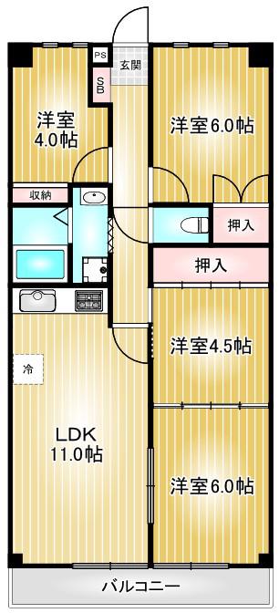 金山グランドハイツ(4LDK/14階)の間取り写真
