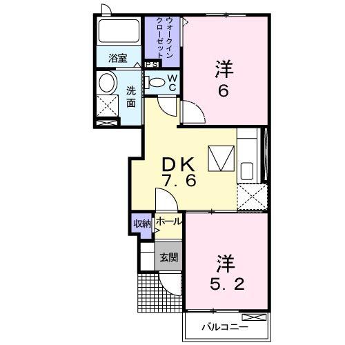 ブリアン・メゾンB(2DK/1階)の間取り写真