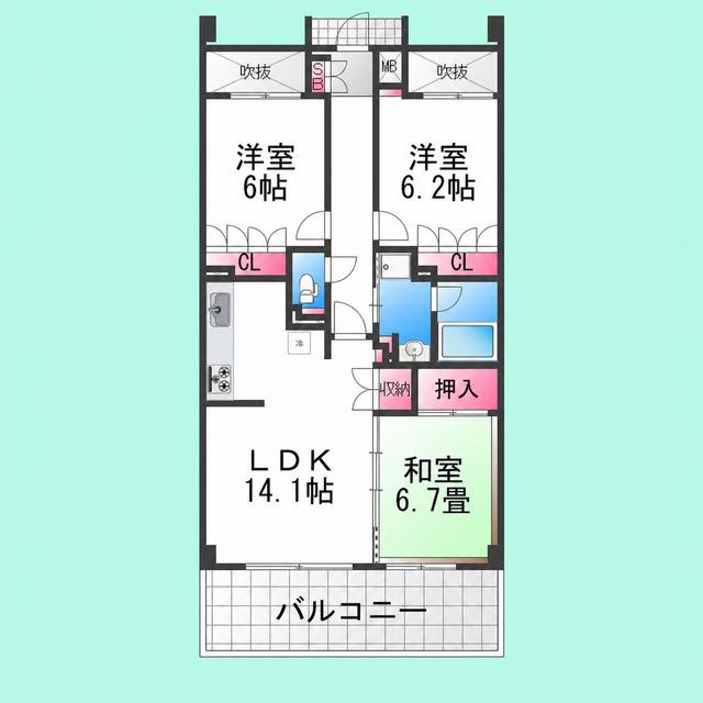 グランビア諏訪ノ森(3LDK/3階)の間取り写真