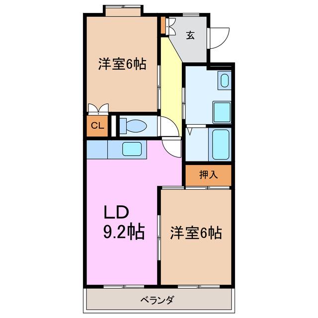 ブラウンハウス(2DK/2階)の間取り写真