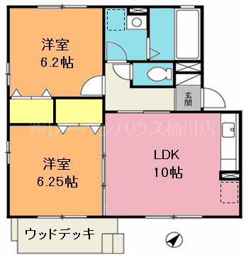 リビングタウン桶川朝日 B(2LDK/2階)の間取り写真