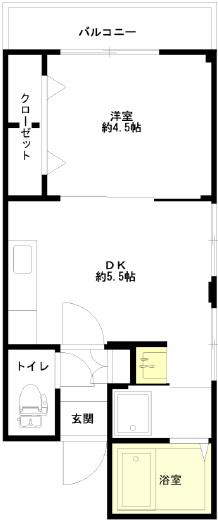 宇都宮ハイツ(1DK/4階)の間取り写真